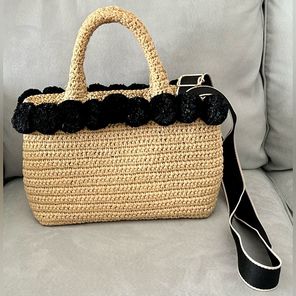 Prada raffia Pom Pom limited edition tote with unbranded canvas strap - Picture 2 of 16